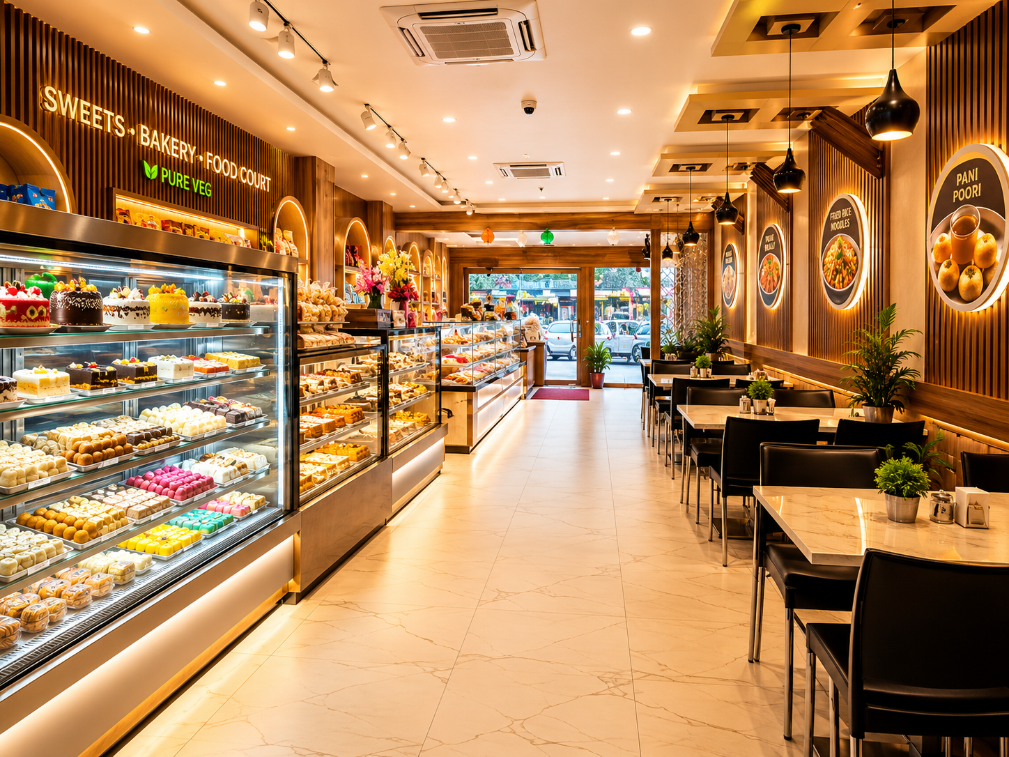 Modern food court dining area